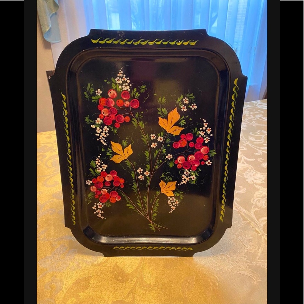 Gorgeous Vintage 90s Hand Painted Tray Art Decor From Europe